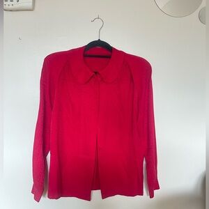 Red 100% Silk Long-sleeve Button-up